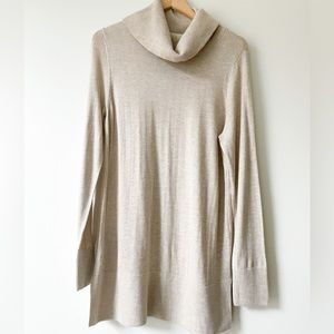 Loft Light Beige Neutral Longline Tunic Turtleneck Sweater. Size L.